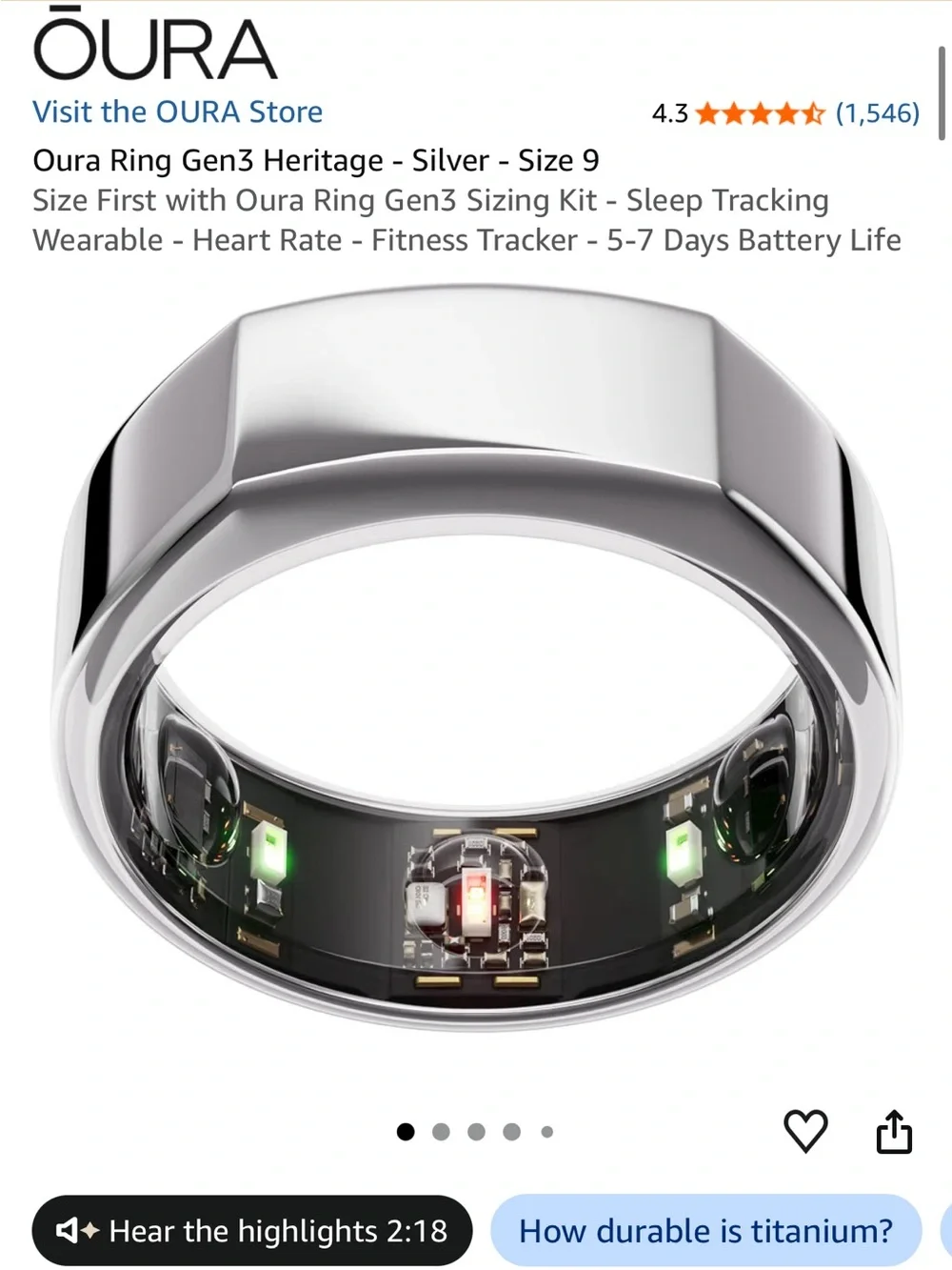 Oura Ring Gen3 Heritage Smart Ring — Silver Polished